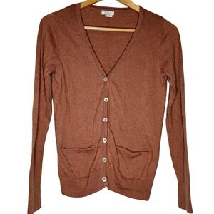 FatFace Cardigan Brown Size 4 Wool Cashmere Blend V-Neck Pockets Dark Academia